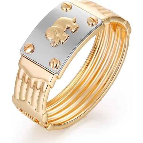 ORNAPEADIA Hot Bracelet Jewelry Popular Simple Auspicious Elephant Metal Wide Side Delicate Opening Spring 18K Gold-plated