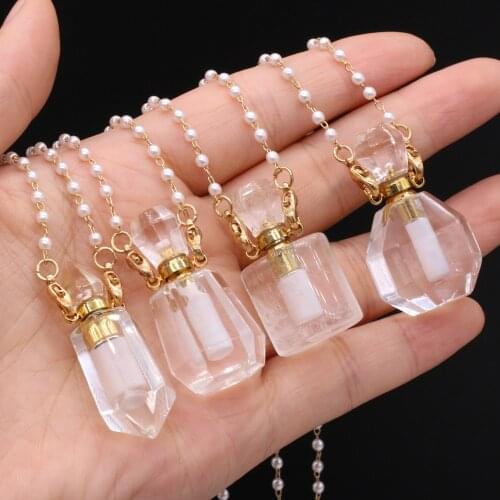Natural Stone Perfume Bottle Pendant Exquisite Section White Crystal For Jewelry Making Charms DIY Necklace Accessory