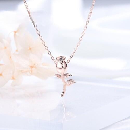 S925 pure silver rose necklace for female students