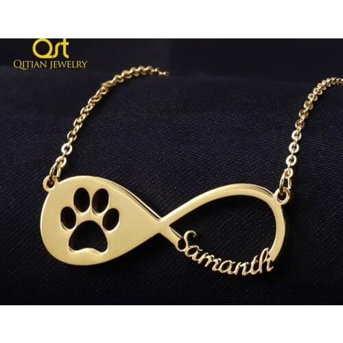 Cute Paw Infinity Necklace Personalized Gold Nameplate Necklace For Women High Quality Stainless Steel Custom Jewelry Gifts