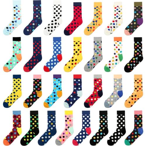 PEONFLY 2019 Fashion Colorful Dot Cotton Men Happy Socks Personality Tide Brand Harajuku Casual Funny Socks Men Meias