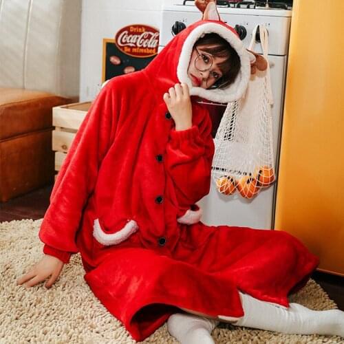 Pajamas women winter flannel nightgown women bathrobe coral fleece sleepwear home wear red Christmas kimono bride robes NEW