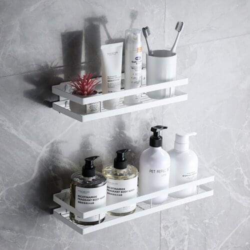 Bathroom Shelf Bath Shower Shampoo Soap Cosmetic Shelf White Storage Organizer Rack Holder Stainless Steel Bathroom Accessories