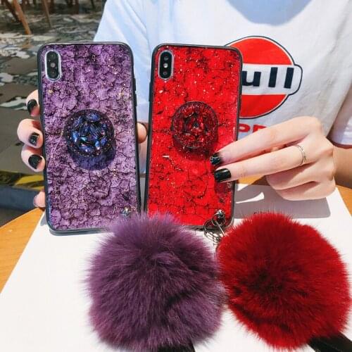 Luxury TPU Phone Case for iPhone 11 11Pro 12 12Pro Promax 7 8 Plus All-inclusive Lanyard Hair Ball Cover