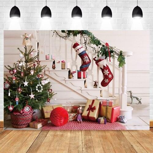 Christmas Backdrop Stairs House Room Gift Socks Baby Photography Photographic Background Vinyl Photozone Photophones For Photos