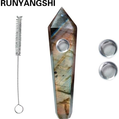 Runyangshi 1pc 100% natural quartz crystal smoking pipe labradorite wands reiki healing gifts wholesale price