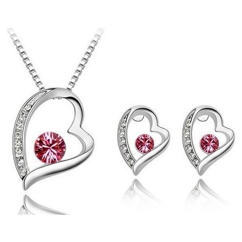 S025 Korean fashion crystal heart set necklace earrings jewely sets