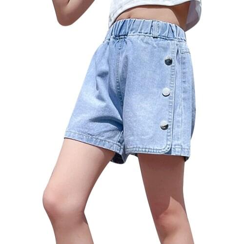 Kids Girls Summer Clothing Fashion High Waist Jean Shorts For Teenage Girls Pants Elastic Waistband Casual Children Denim Shorts