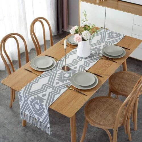 Cotton Linen Table Runners Luxury Nordic Weave Print Tablecloth with Tassels for Dining Wedding Table Decor Home Textile Serape