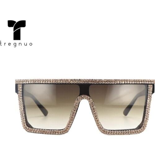 TREGNUO 2021 Square Sunglasses Women Hand-Set Diamonds UV 400 Drive Eyewear Catwalk Street Shot