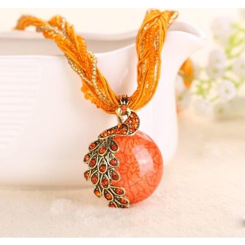 Retro Vintage Bohemia Style Animal Peacock Pendant Opal Long Necklace For Women Christmas Gifts Statement Accessories Collar