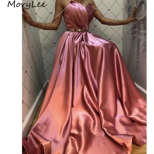 Prom Dresses 2021 V-Neck Spaghetti Straps A-Line Crystal Beaded Prom Dresses With Zipper Back vestidos de fiesta de noche