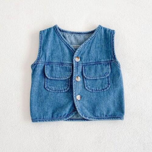 0-3T Newborn Kid Baby Boys Girls Clothes Autumn Denim Vests Cardigan Cute Sweet Waistcoats For Baby Lovely Jacket Baby Clothing