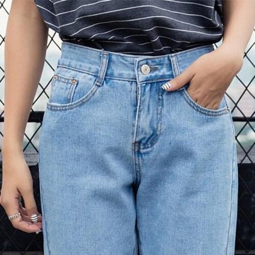 CHSDCSI Pencil Pants Women Denim Jeans Pockets High Waist Light Blue True Jean Femme Trousers