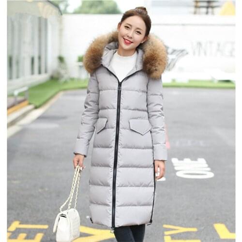 Mujer Parkas 2020 Women Raccoon Fur Collar Jackets Womens Warm Winter Coat Female White Duck Down Jacket Inverno WXF289 's