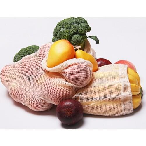 1Pc New Home Kitchen Fruit And Vegetable Storage Bags Drawstring Cotton Mesh Bag Reusable Washable Environmentally Friendly