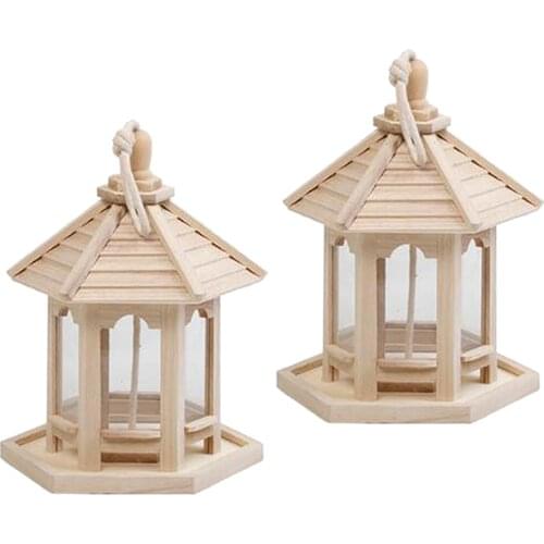 2Pcs Garden Hanging Wood Bird Feeder Gazebo Lantern for Outdoors Yard Homes
