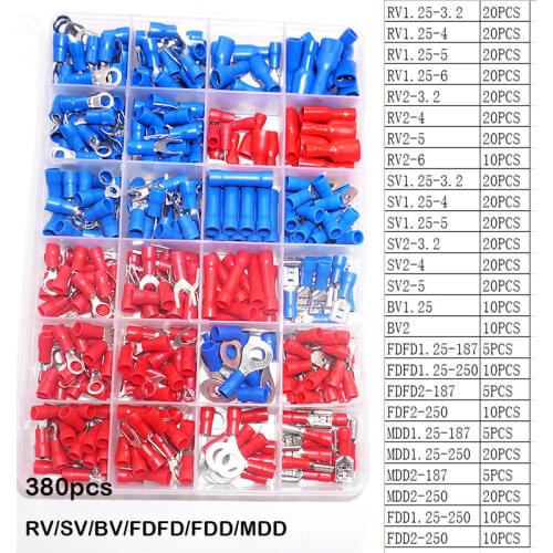 280/320/585Pcs Insulated Cable Connector Electrical Wire Assorted Crimp Spade Butt Ring Fork Set Ring Lugs Rolled Terminals Kit
