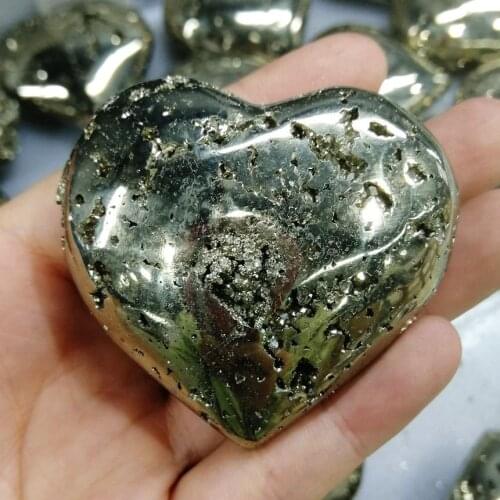 5.5-6.5cm Natural pyrite geode Heart Shape Golden Iron mineral Specimens Crystals Heart Gifts Home Decoration