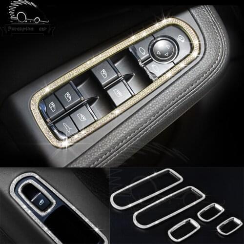 5pcs Accessory Door Switch Elevator Window Panel Decoration Buttons 3D Decoration Stickers For Porsche Cayenne Panamera Macan