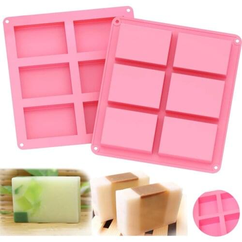 6 Cavity Silicone Rectangle Soap Mould Homemade DIY Cake Making Mold Craft 3D Plain Soap Mold Form Tray Mould