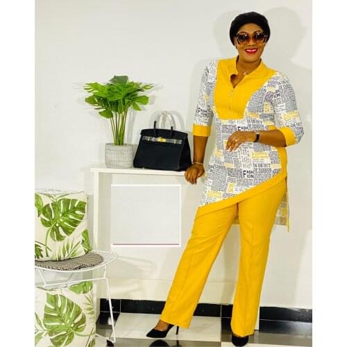 2021 Dashiki African New Fashion Suit (Dress and Trousers) Zip Collar For Lady(ZMTZ#)