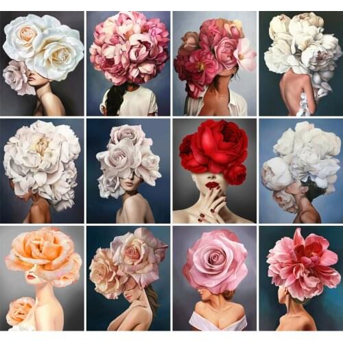 AZQSD DIY Oil Painting Drawing On Canvas Girl Flower Acrylic Paint Painting By Numbers Portrait Wall Decorations Living Room