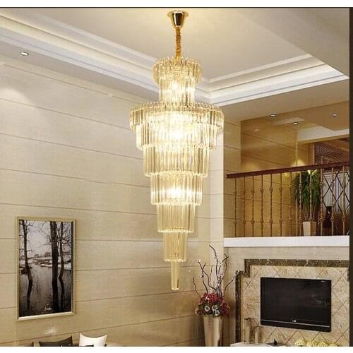 Free Shipping Modern Golden Luxury Crystal Chandelier K9 Crystal For Staircase Hotel Lobby Double Floor Crystal D60cm LED Lamp