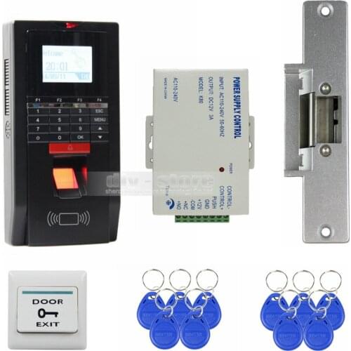 DIYSECUR Fingerprint Id Card 125KHz RFID Reader Password Keypad Door Access Control System Kit Strike Lock for Office / House