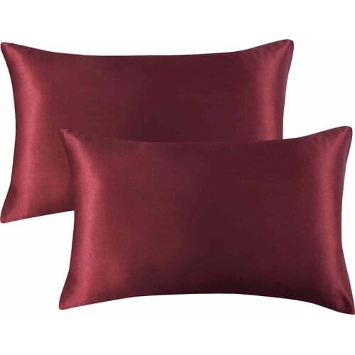Home 2Pcs Solid Silk Pillow Case Cushion Cover Bedroom Pillowcase (20x26 inches) Standard Queen Size Washable Casual Soft