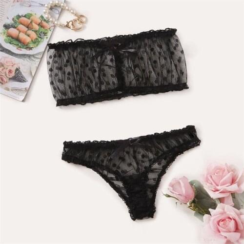 Exotic Apparel Womens Lace Sexy Gathered Thin Wireless Transparent Embroidery Bra Set Lingerie Underwear Женское Бельё Pajamas