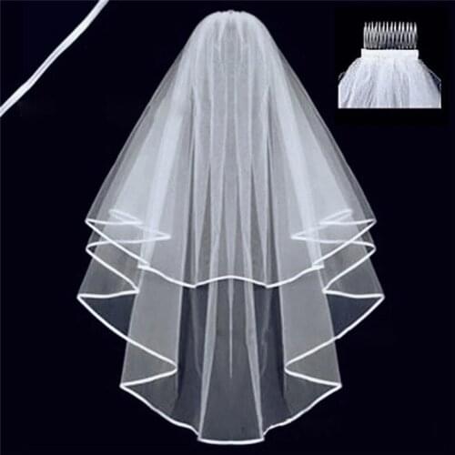 Wedding veil Accessories White Ivory Beige Two Layers bride velo de novia With Comb Ribbon wedding Bridal Veil