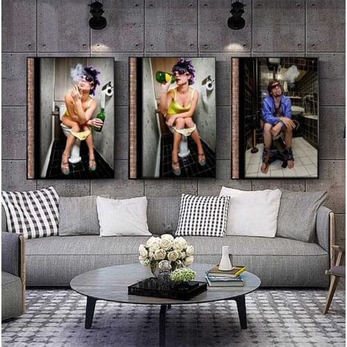 Black White Sexy Charming Woman Beauty Canvas Painting Toilet Pub Bar Home Decoration Art Poster Wall Pictures New Design