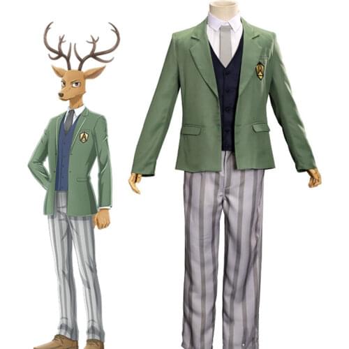 Anime Beastars Louis Cosplay Costumes Red Dear Legoshi Cherryton Academy Uniform Set Green Suit Shirt Vest Coat Belt Pants Tie