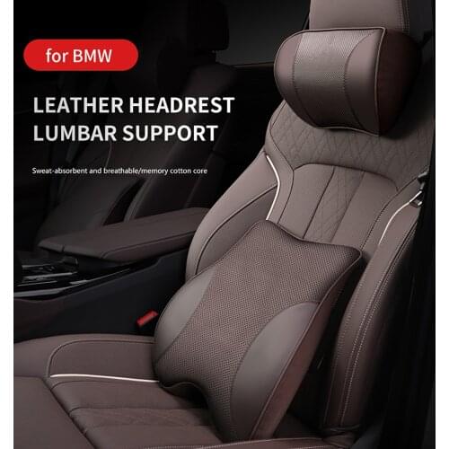 For BMW TPU Leather Memory Car Waist Headrest Pillow Universal Seat Back Cushion Headrest Support Neck Quilt Lumbar Support Car