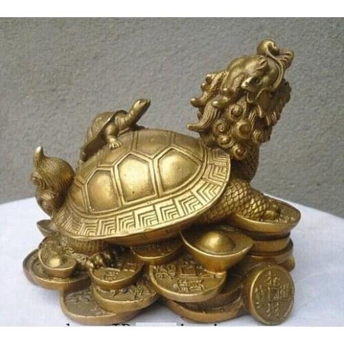 Lucky Chinese handwork Bronze Fengshui Dragon Turtle Statue