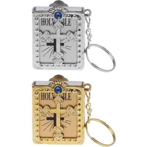 Mini English HOLY BIBLE Keychain Religious Christian Jesus Cross Keyrings Gift