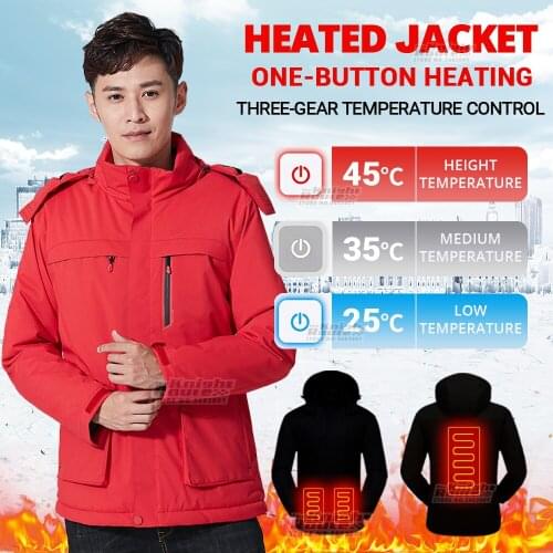 Men Red Winter Electric Heating Jackets Ski Jacket Motorcycle Jacket USB Heated Vest Outerwear Clothing Warm Hiking Camping Coat
