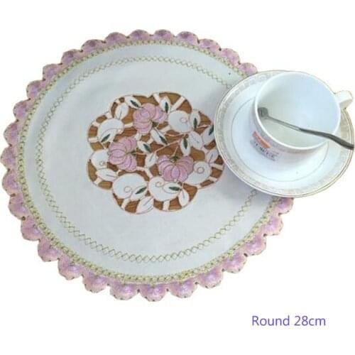 28cm NEW lace Embroidery table place mat pad cloth dining Placemat coffee Doily pot Cup mug holder glass drink Coaster kitchen