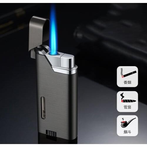 New Inflatable Windproof Lighter visible Gas blue flame ultra thin Creative Personalized Metal Mans Birthday Gift