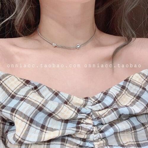 New 925 Sterling Silver Romantic Love Heart Smile Face Ladies Choker Necklace Jewelry Promotion Gift For Women Short Chain