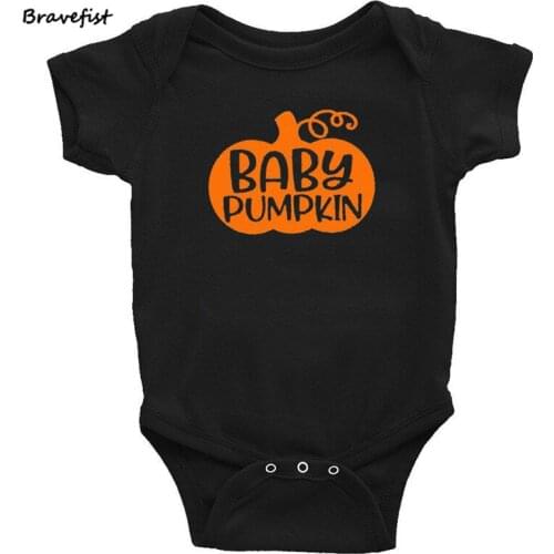 Baby Boys Girls Clothes Summer Bodysuits Short Sleeve Halloween BABY PUMPKIN Print Outwear Black Tops Short Sleeve Onesies Tees