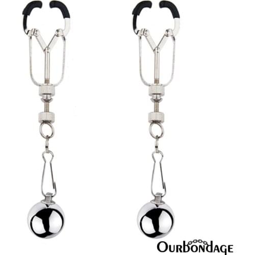 Ourbondage Metal Crab‘s Claw Shape Clover Nipple Clamps Clips With One or Double Ball Adult Sex Toys For Women Lesbian