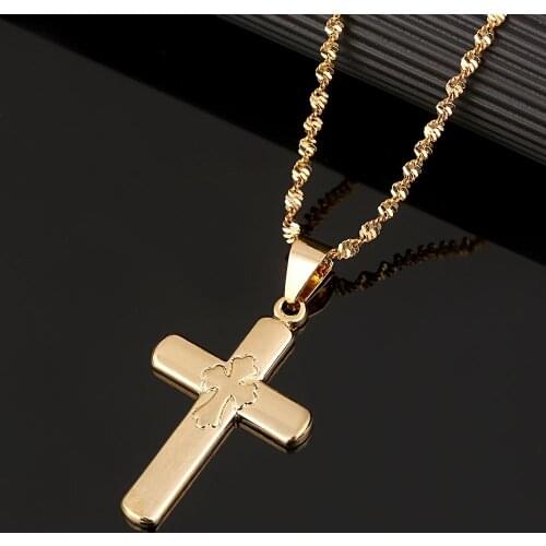 Gold Color Cross Jesus Pendant Necklace Men Women Catholic Christmas Jewelry Gifts