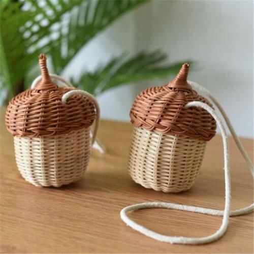 Handwoven Bag Woven Shoulder Rattan Bucket Tropical Beach Style Photo Props