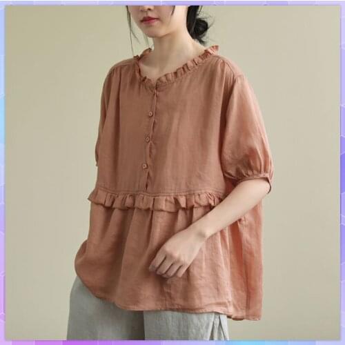 Casual Solid Linen Cotton T-shirts Women Elegant V Neck Tee Shirt Lantern Sleeve Oversize Tshirt Female Plus Size Tops 3XL
