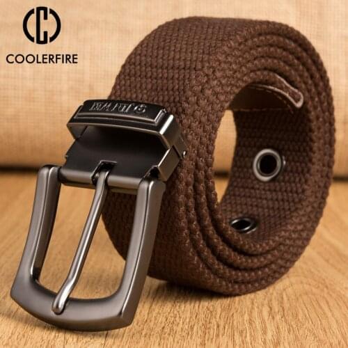 Men Belts High Quality Canvas Webbing Belts Metal Pin Buckle Eyelet Knitted Strap Casual belts Soft Leisure Strap HB026