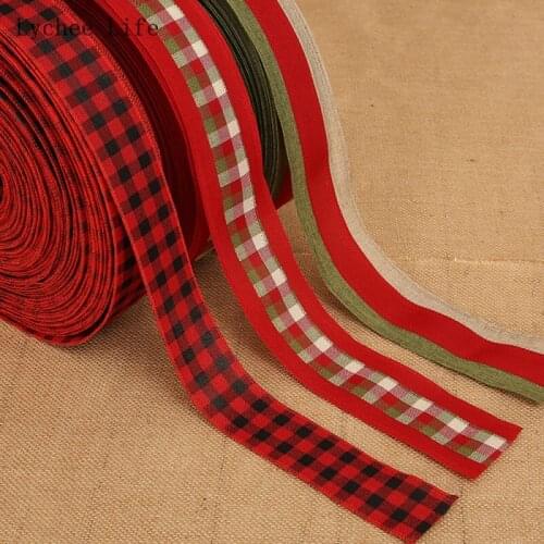 Lychee Life 5Meters Christmas Red Plaid Ribbon Grid Printed Wrapping Ribbon For Home Wedding Christmas Decoration DIY Gift