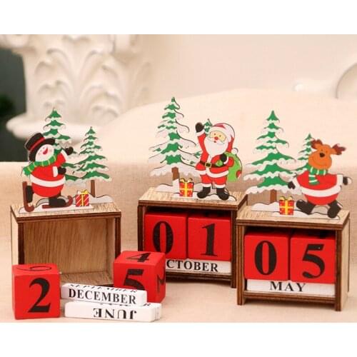 Christmas Wooden Calendar DIY creative Santa Claus gift Decoration Cartoon Snowman Elk Desktop Home Office Decor