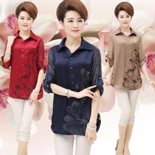 High-End Satin Women Short Sleeve Loose Casual Shirts O-Neck Blouses Ladies Chiffon Tops Ropa De Mujer Blusas MM1105